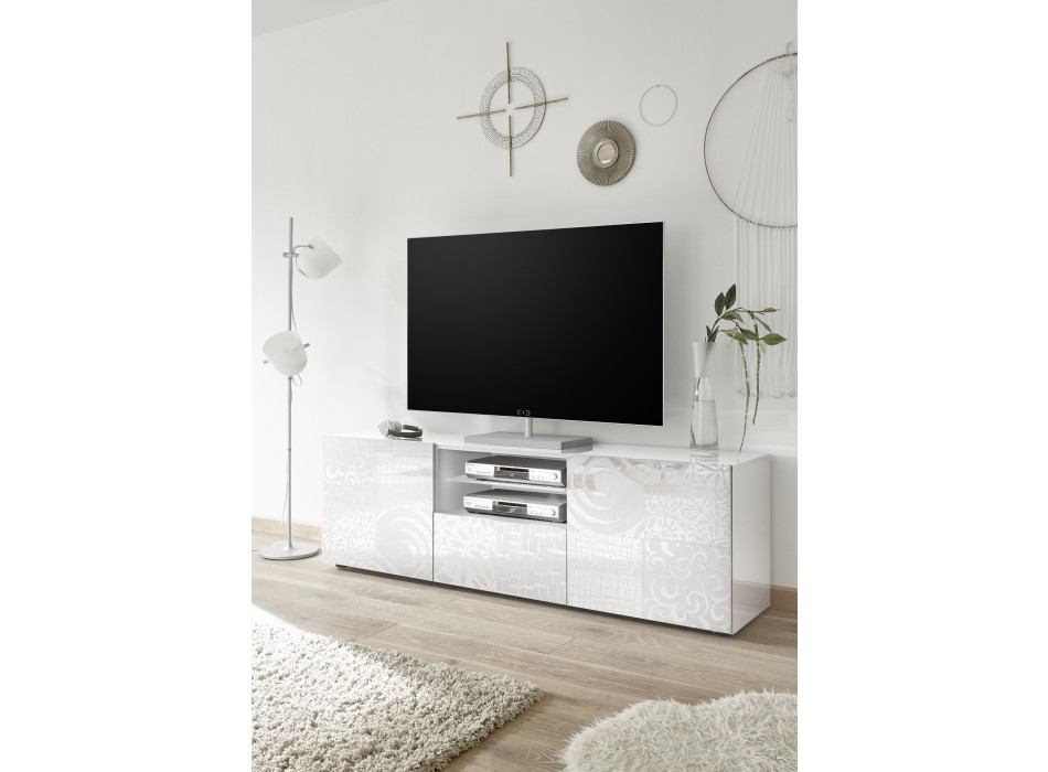 MIRO Mueble TV bajo 2 puertas y 1 cajón 181x57x43 cm blanco