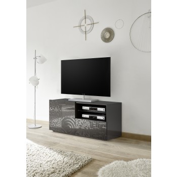 MIRO Mueble TV Pequeño 1 Puerta 1 Cajón 121x42x57 cm color negro