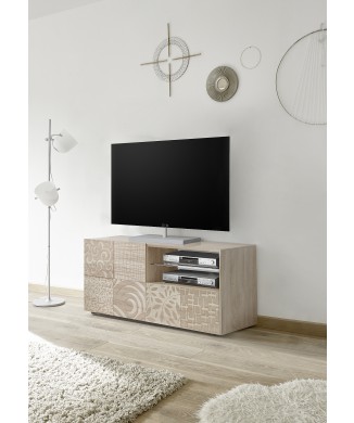 MIRO Mueble TV Pequeño 1 Puerta 1 Cajón 121x42x57 cm color roble