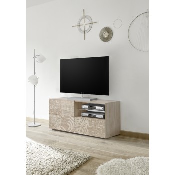 MIRO Mueble TV Pequeño 1 Puerta 1 Cajón 121x42x57 cm color roble