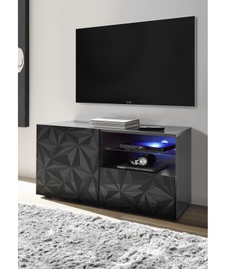 PRISMA Mueble bajo TV pequeño con 1 puerta y 1 cajón en negro