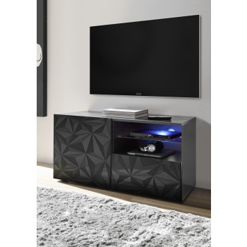 PRISMA Mueble bajo TV pequeño con 1 puerta y 1 cajón en negro