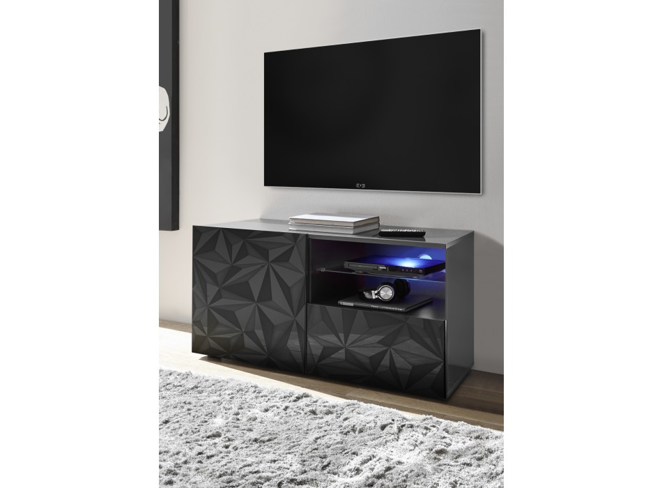 PRISMA Mueble bajo TV pequeño con 1 puerta y 1 cajón en negro