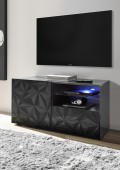 PRISMA Mueble bajo TV pequeño con 1 puerta y 1 cajón en negro