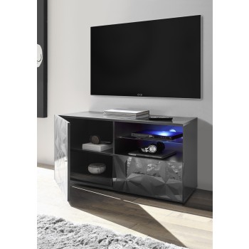 PRISMA Mueble bajo TV pequeño con 1 puerta y 1 cajón en negro