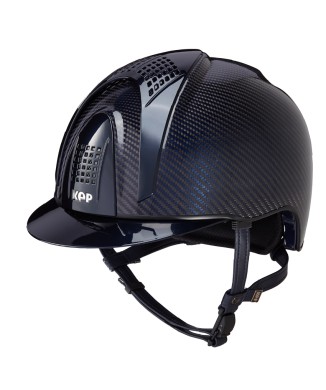 CASCO E-LIGHT DE CARBONO PULIDO AZUL Y NEGRO, VISERA AZUL METALIZADO Y 3 INSERCIONES AZUL METALIZADO