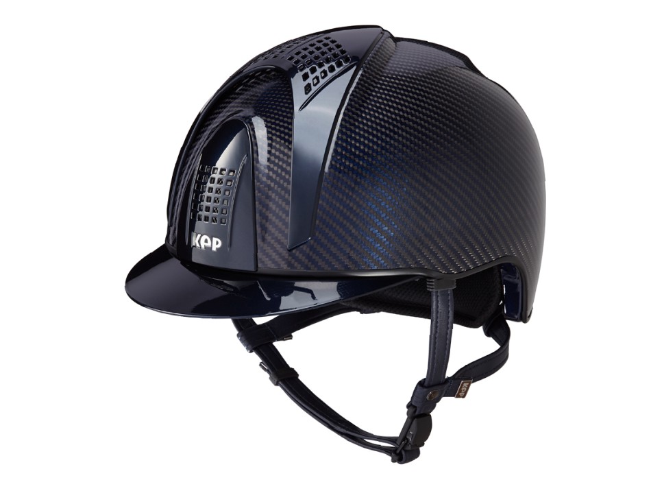 CASCO E-LIGHT DE CARBONO PULIDO AZUL Y NEGRO, VISERA AZUL METALIZADO Y 3 INSERCIONES AZUL METALIZADO