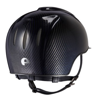 CASCO E-LIGHT DE CARBONO PULIDO AZUL Y NEGRO / VISERA AZUL METALIZADA Y PARRILLA DE ACERO INOXIDABLE