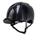 CASCO E-LIGHT DE CARBONO PULIDO AZUL Y NEGRO / VISERA AZUL METALIZADA Y PARRILLA DE ACERO INOXIDABLE