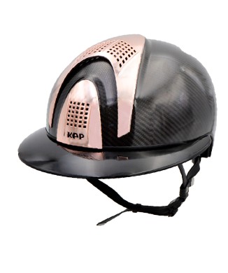 CASCO E-LIGHT DE CARBONO NEGRO BRILLANTE CON VISERA POLO NEGRO BRILLANTE Y 3 INSERCIONES EN ORO ROSA