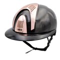 CASCO E-LIGHT DE CARBONO NEGRO BRILLANTE CON VISERA POLO NEGRO BRILLANTE Y 3 INSERCIONES EN ORO ROSA