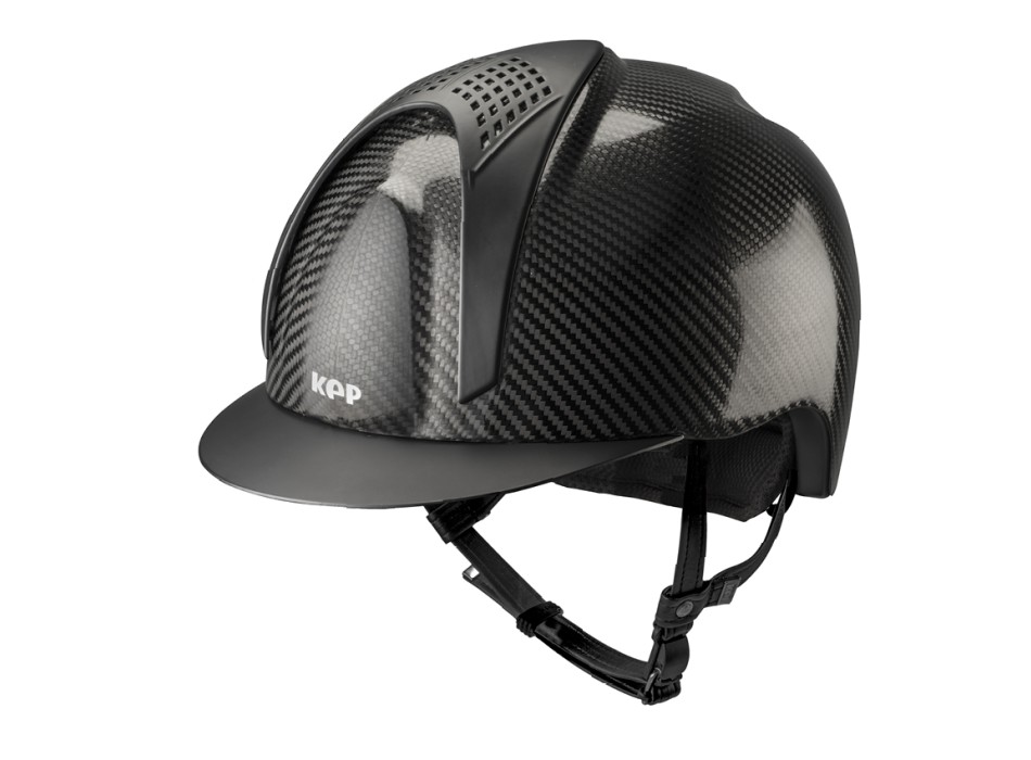 CASCO E-LIGHT CARBONO NEGRO BRILLANTE CON VISERA NEGRO MATE Y 2 INSERCIONES NEGRO MATE