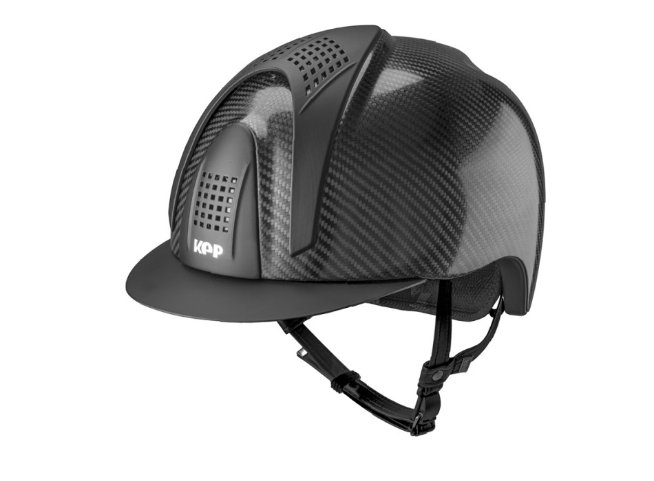 CASCO E-LIGHT CARBONO NEGRO BRILLANTE CON VISERA NEGRO MATE Y 3 INSERCIONES NEGRO MATE