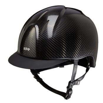 CASCO E-LIGHT DE CARBONO NEGRO BRILLANTE CON VISERA NEGRO MATE Y REJILLA DE ACERO INOXIDABLE