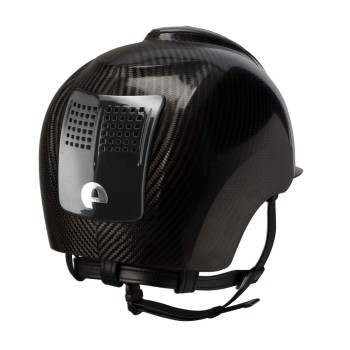 CASCO E-LIGHT DE CARBONO NEGRO BRILLANTE CON VISERA NEGRA METALIZADA Y 3 INSERCIONES NEGRAS METALIZADAS