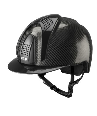 CASCO E-LIGHT DE CARBONO NEGRO BRILLANTE CON VISERA NEGRA METALIZADA Y 3 INSERCIONES NEGRAS METALIZADAS