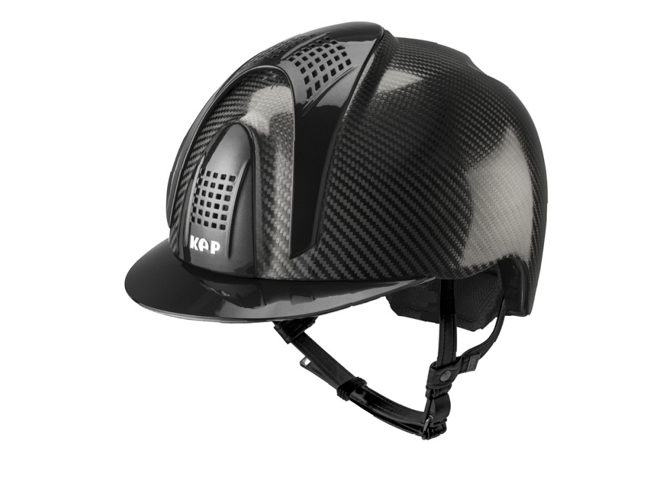 CASCO E-LIGHT DE CARBONO NEGRO BRILLANTE CON VISERA NEGRA METALIZADA Y 3 INSERCIONES NEGRAS METALIZADAS