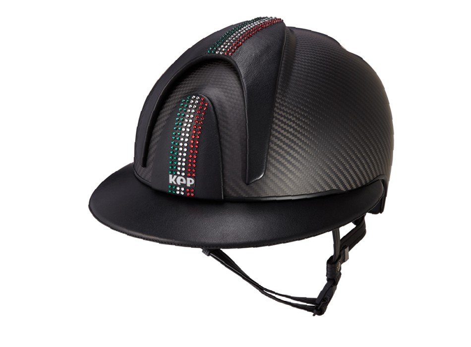 CASCO E-LIGHT CARBONO NEGRO MATE CON BANDERA SWAROVSKI ITALIA