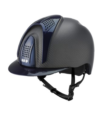 CASCO E-LIGHT CARBONO NEGRO MATE CON VISERA AZUL METALIZADO Y 3 INSERCIONES AZUL METALIZADO