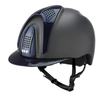 CASCO E-LIGHT CARBONO NEGRO MATE CON VISERA AZUL METALIZADO Y 3 INSERCIONES AZUL METALIZADO