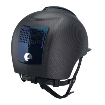 CASCO E-LIGHT CARBONO NEGRO MATE CON VISERA AZUL METALIZADO Y 2 INSERCIONES AZUL METALIZADO