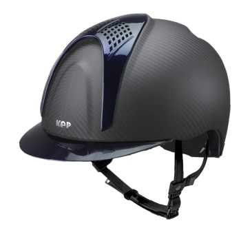 CASCO E-LIGHT CARBONO NEGRO MATE CON VISERA AZUL METALIZADO Y 2 INSERCIONES AZUL METALIZADO