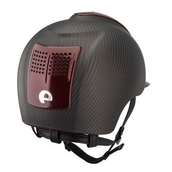 CASCO E-LIGHT CARBONO NEGRO MATE CON VISERA METALIZADA BURDEOS Y 2 INSERCIONES METALIZADAS BURDEOS