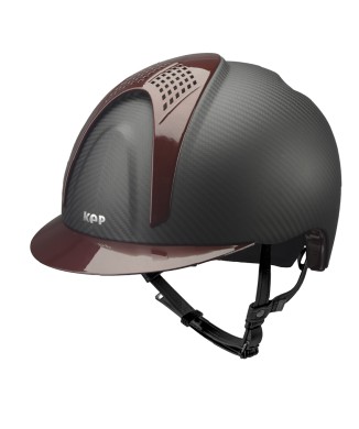 CASCO E-LIGHT CARBONO NEGRO MATE CON VISERA METALIZADA BURDEOS Y 2 INSERCIONES METALIZADAS BURDEOS