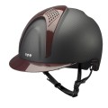 CASCO E-LIGHT CARBONO NEGRO MATE CON VISERA METALIZADA BURDEOS Y 2 INSERCIONES METALIZADAS BURDEOS