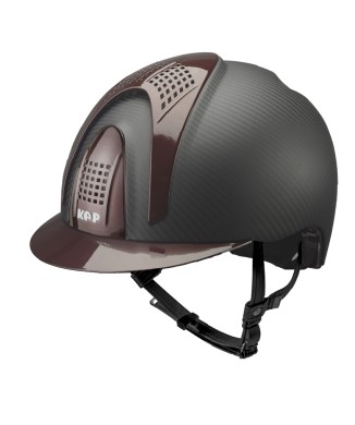 CASCO E-LIGHT CARBONO NEGRO MATE CON VISERA METALIZADA BURDEOS Y 3 INSERCIONES METALIZADAS BURDEOS