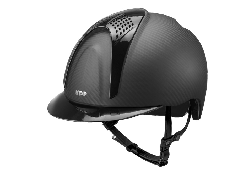 CASCO E-LIGHT CARBON NEGRO MATE CON VISERA NEGRA METALIZADA Y 2 INSERCIONES NEGRAS METALIZADAS