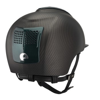 CASCO E-LIGHT CARBONO NEGRO MATE CON VISERA VERDE METALIZADO Y 3 INSERCIONES VERDE METALIZADO