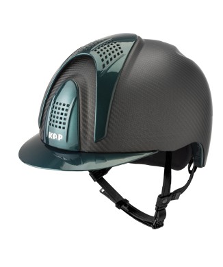 CASCO E-LIGHT CARBONO NEGRO MATE CON VISERA VERDE METALIZADO Y 3 INSERCIONES VERDE METALIZADO