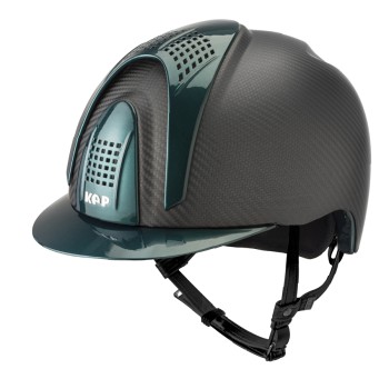 CASCO E-LIGHT CARBONO NEGRO MATE CON VISERA VERDE METALIZADO Y 3 INSERCIONES VERDE METALIZADO