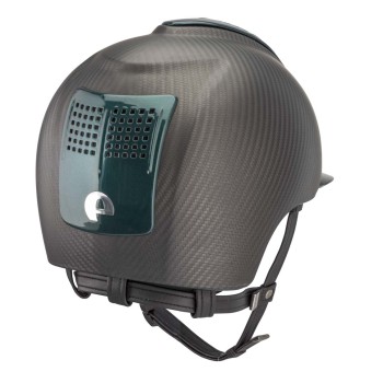 CASCO E-LIGHT CARBON NEGRO MATE CON VISERA VERDE METALIZADO Y 2 INSERCIONES VERDE METALIZADO