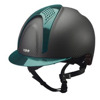 CASCO E-LIGHT CARBON NEGRO MATE CON VISERA VERDE METALIZADO Y 2 INSERCIONES VERDE METALIZADO