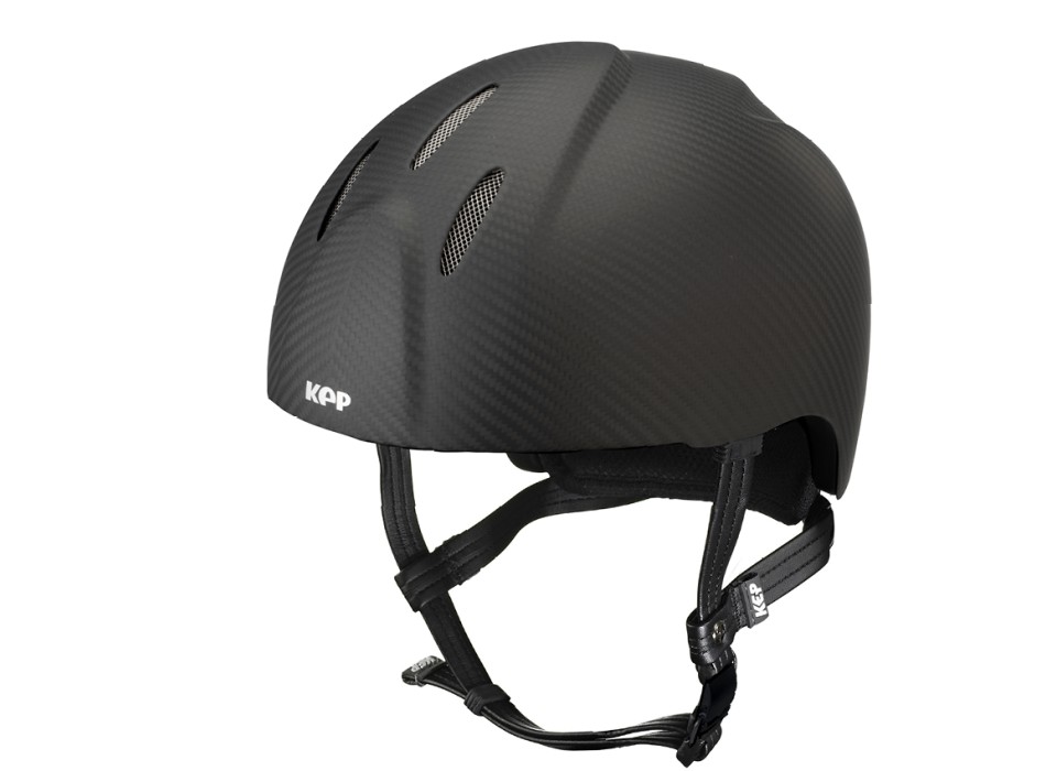 CASCO E-LIGHT CARBONO NEGRO MATE SIN VISERA / PARRILLA DE ACERO INOXIDABLE / CORREA ESTÁNDAR