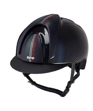 CASCO E-LIGHT SHINE CARBONO AZUL CON BANDERA SWAROVSKI ITALIA