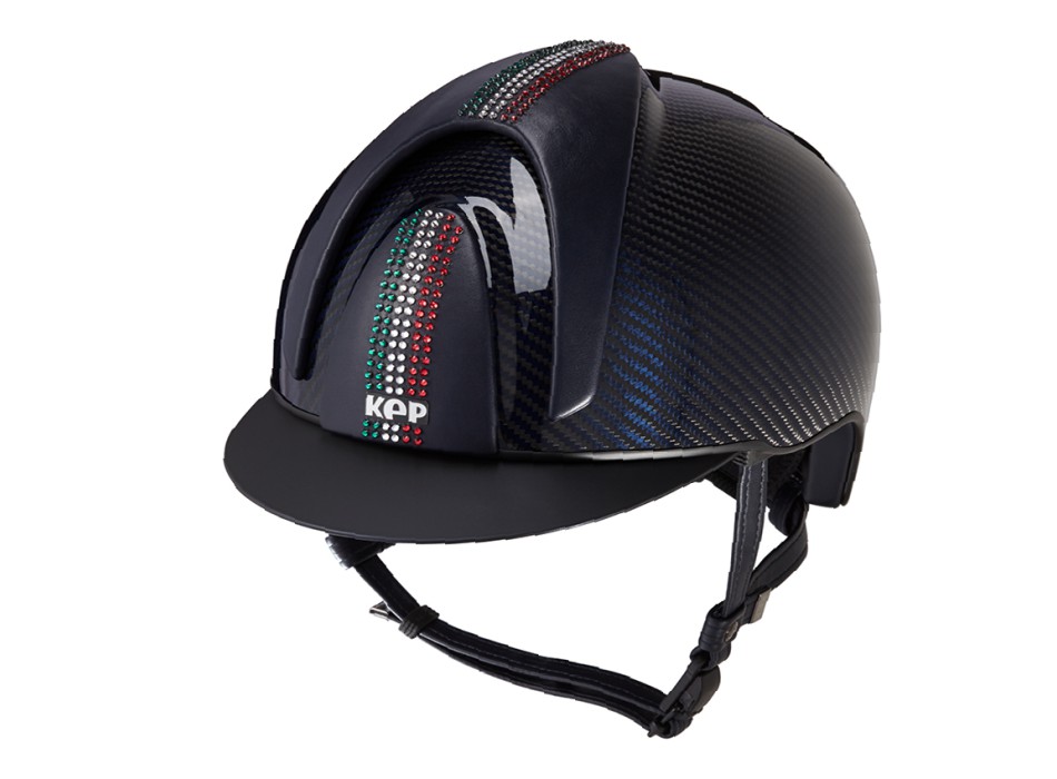 CASCO E-LIGHT SHINE CARBONO AZUL CON BANDERA SWAROVSKI ITALIA