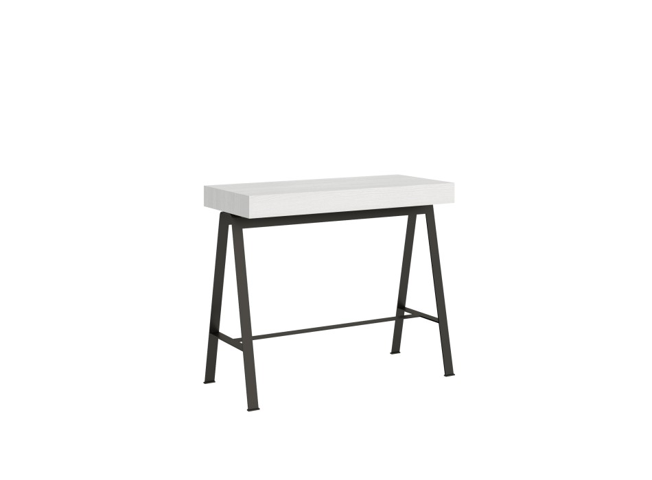 Banco Consola con estructura Antracita - Consola extensible 90x40/196 cm Banco Small Fresno Blanco con estructura Antracita