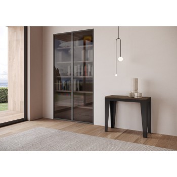 Consola Flame Evolution estructura Antracita - Consola extensible 90x40/196 cm Flame Small Evolution estructura Antracita Fresno Blanco