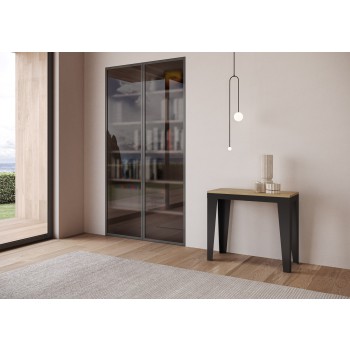 Consola Flame Evolution estructura Antracita - Consola extensible 90x40/196 cm Flame Small Evolution estructura Antracita Fresno Blanco