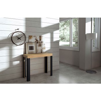 Consola Linea Estructura Antracita - Consola extensible 90x40/196 cm Small Line Estructura Antracita Fresno Blanco