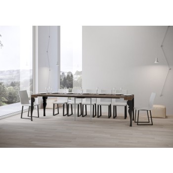 Consola Paxon Estructura Antracita - Consola extensible 90x40/300 cm Paxon Estructura Antracita Fresno Blanco