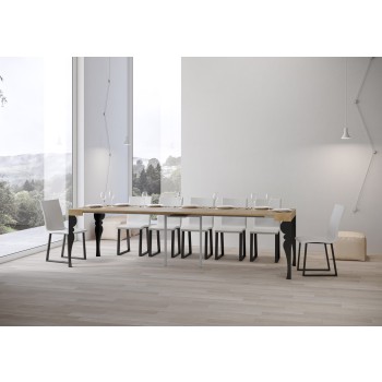 Consola Paxon Estructura Antracita - Consola extensible 90x40/300 cm Paxon Estructura Antracita Fresno Blanco