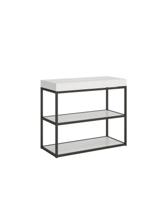 Consola Plano Estructura Antracita - Consola Extensible 90x40/196 cm Plano Small Estructura Antracita Fresno Blanco