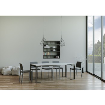 Consola Tecno Evolution Estructura Antracita - Consola extensible 90x40/196 cm Tecno Small Evolution Estructura Antracita Fresno Blanco