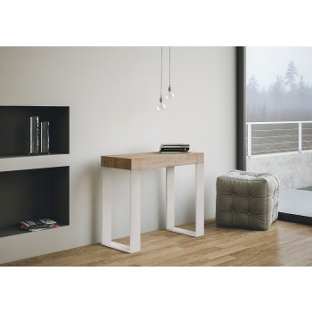 Consola Tecno con estructura Blanco - Consola extensible 90x40/196 cm Tecno Small Fresno Blanco con estructura Blanco