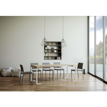 Consola Tecno con estructura Blanco - Consola extensible 90x40/196 cm Tecno Small Fresno Blanco con estructura Blanco