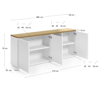 Aparador de 3 puertas Abilen chapado en roble y lacado blanco 180 x 75 cm FSC 100%